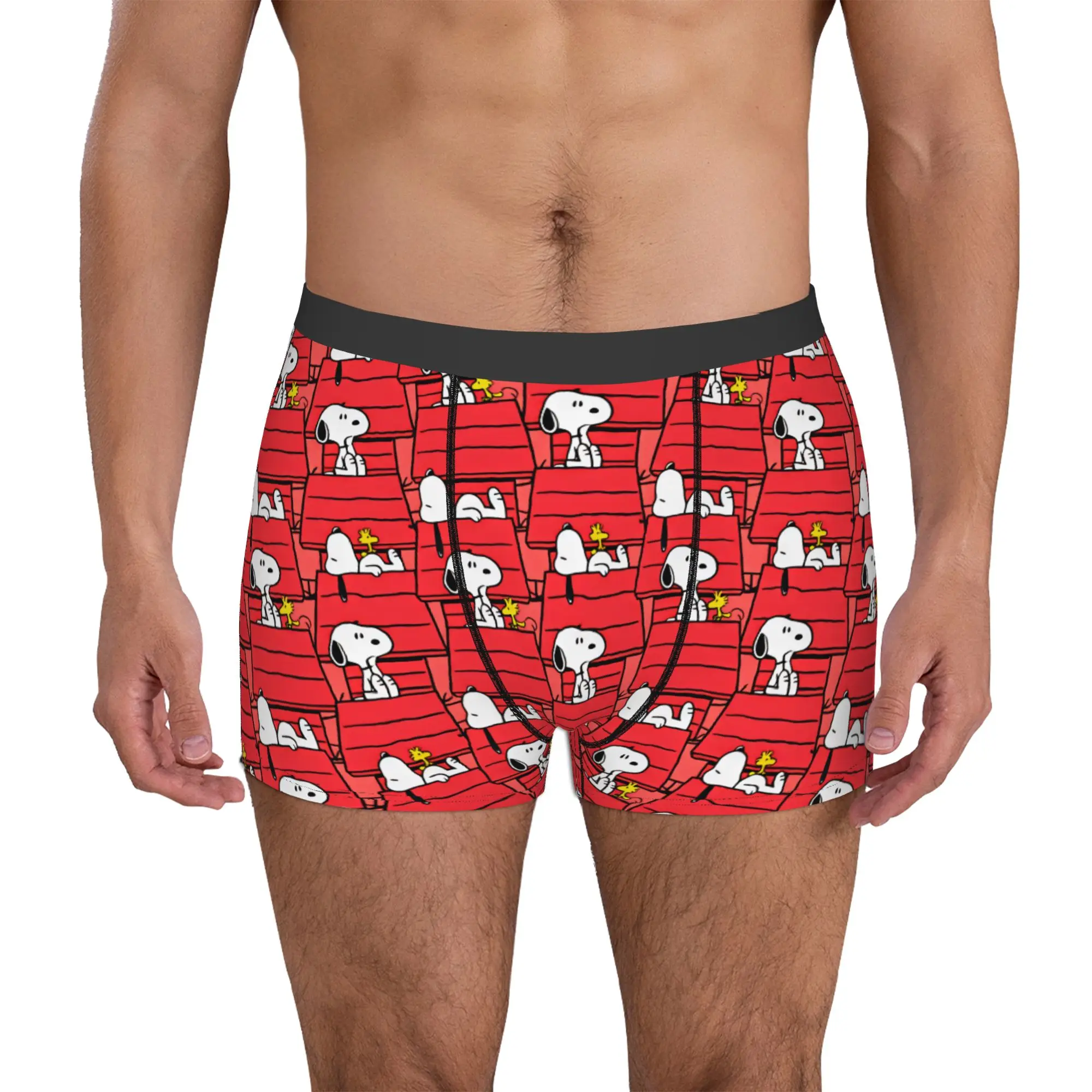 Peanuts Snoopy and Woodstock Red Doghouse Boxer Shorts para hombre, ropa interior con estampado 3D, calzoncillos transpirables