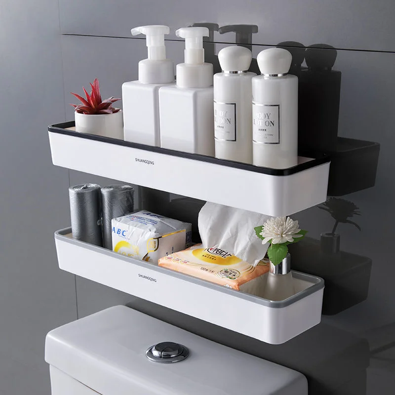 Bathroom Storage Cabinet Rack, Wall Hanging, Hole Free, Multifunctional Artifact Above Toilet Rack, White Shelf Organizer