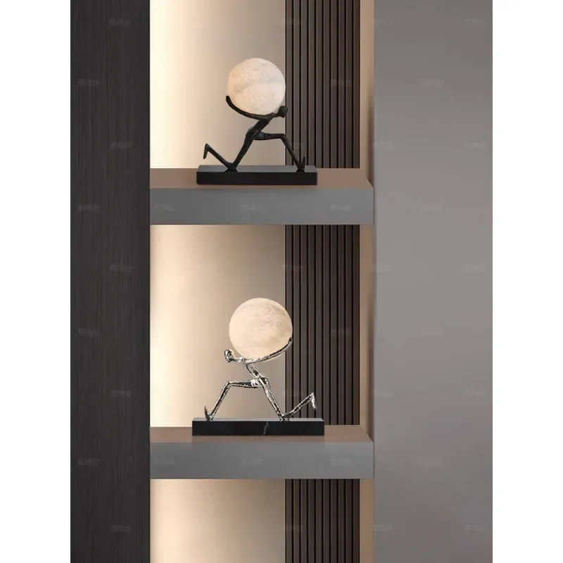Modern light luxury walks under the moon, abstract figure moon atmosphere light ornament, living room wine cabinet, bedside stud