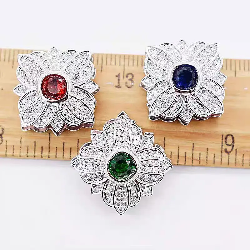 1 Piece More Strings Green Blue Red Zircon Square Flower Clasps/Hooks Connector FPPJ for DIY Jewelry Necklace Accessory Wholesal