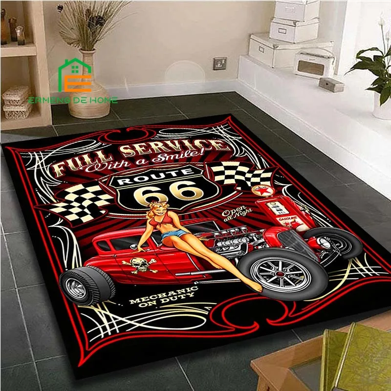 Route66 Pattern Carpets for Bedroom Living Room Kitchen Floor Mats Home Decor Non-Slip Floor Pad Rug 14 Sizes