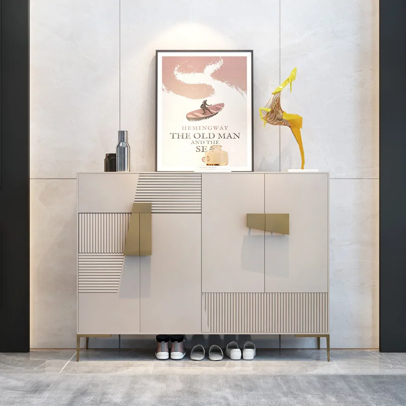 

Light luxury style home shoe cabinet modern simple new entrance shoe cabinet solid wood small apartment against the wall