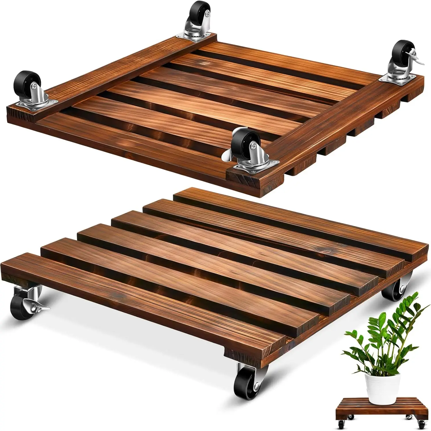 

2-Pack 16-Inch Heavy-Duty Plant Stand with Lockable Wheels, Supports 220 Lbs for Indoor/Outdoor Use