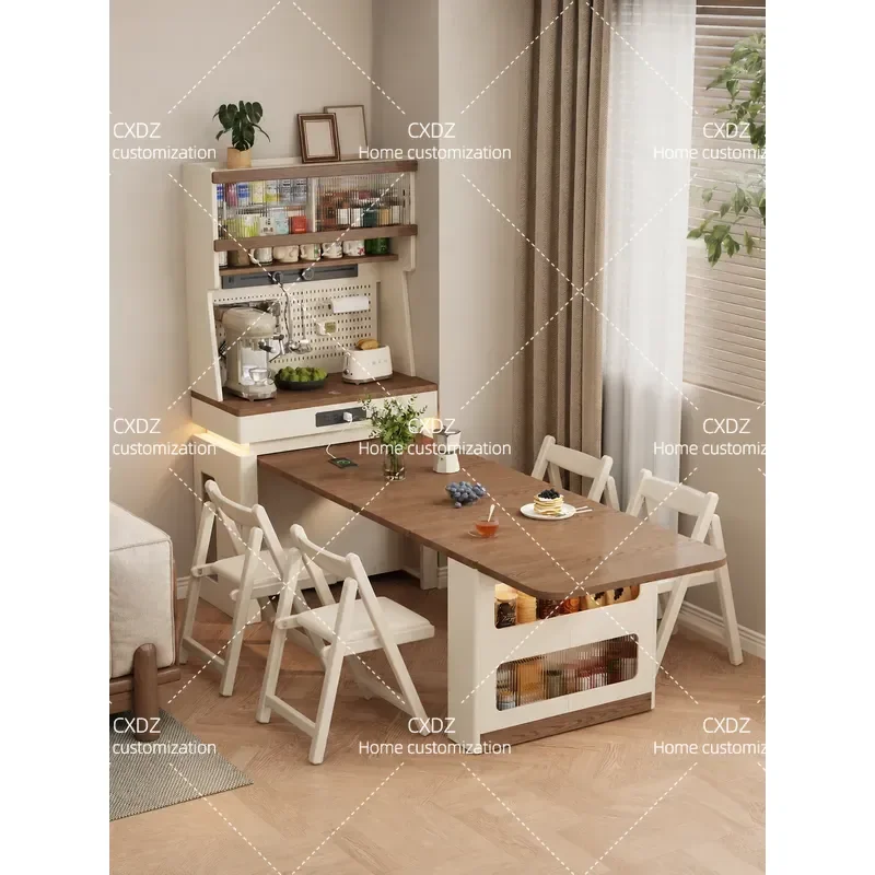 Wall Mounted Folding Dining Table with Storage Cabinet Space Saving Retractable Sideboard for Small Apartment Living Room