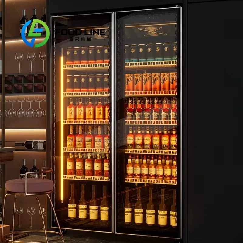 Commercial Upright Beverage Cooler Refrigerator with Double Layers Glass Door Air Cooling & Fan Cooling Custom is supported