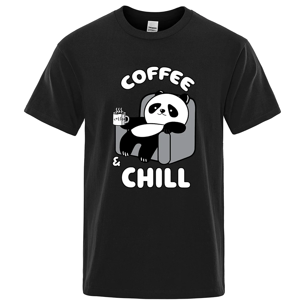 Coffee And Chill Kawaii Panda Clothes Men Hip Hop Oversized Tshirts Breathable Summer T-Shirts Fashion Cotton Streetwear Tops