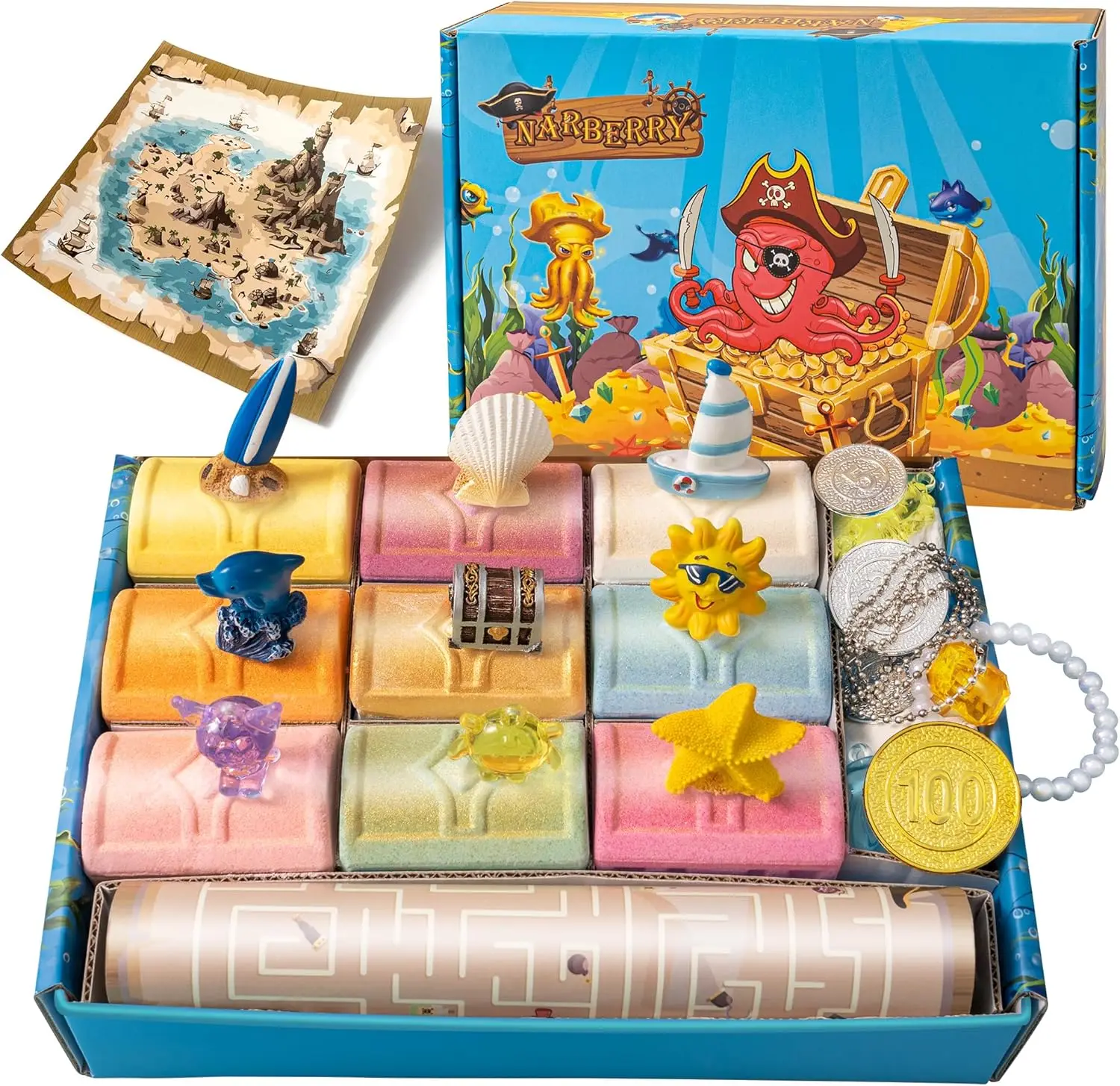 

Bath Bombs for Kids with Surprise Toys Inside, 9 Pack Treasure Chest Bath Bombs Gift Set