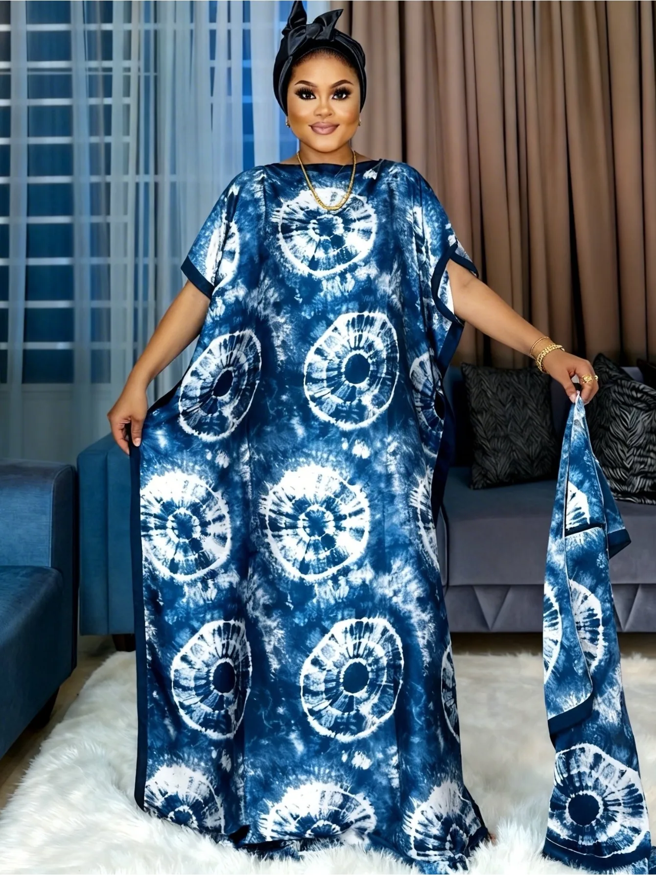 

Комплект: Африканская накидка оверсайз и шарф для женщин больших размеров