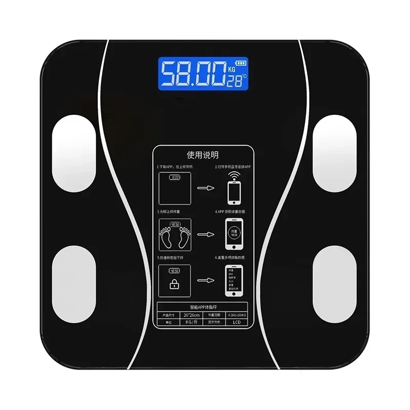 Body Fat Scale USB Charging Smart Wireless Digital Bathroom Weight Scale Body Composition Analyzer With Smartphone App Bluetooth