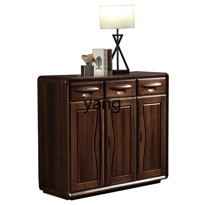 

xyy black walnut pure solid wood three-door shoe cabinet opposite the door, living room locker door entrance entrance