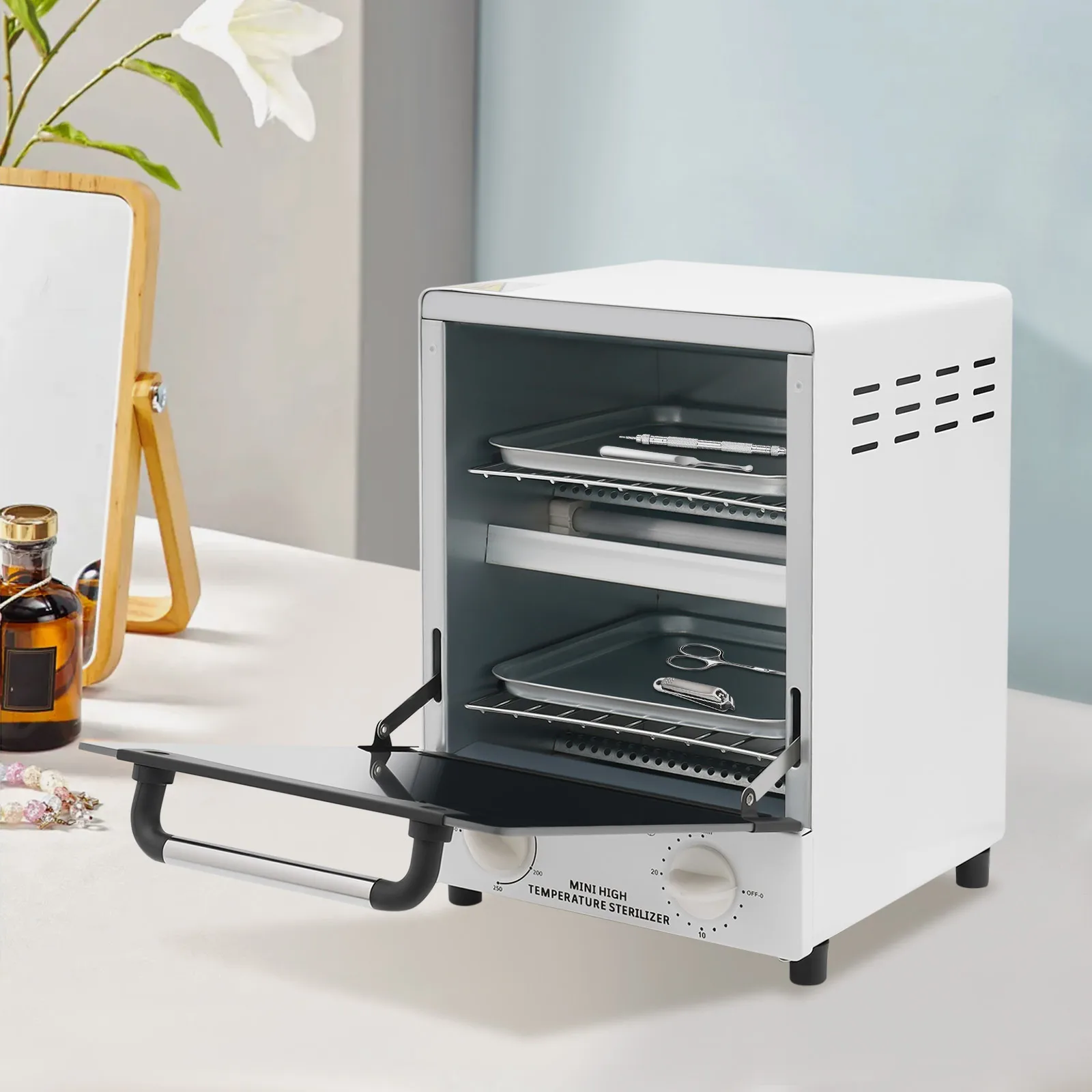 Esterilizador de alta temperatura de 1000w, esterilizador multifuncional de 12l con 2 bandejas, control de temperatura 32-482 ℉ y Temporizador