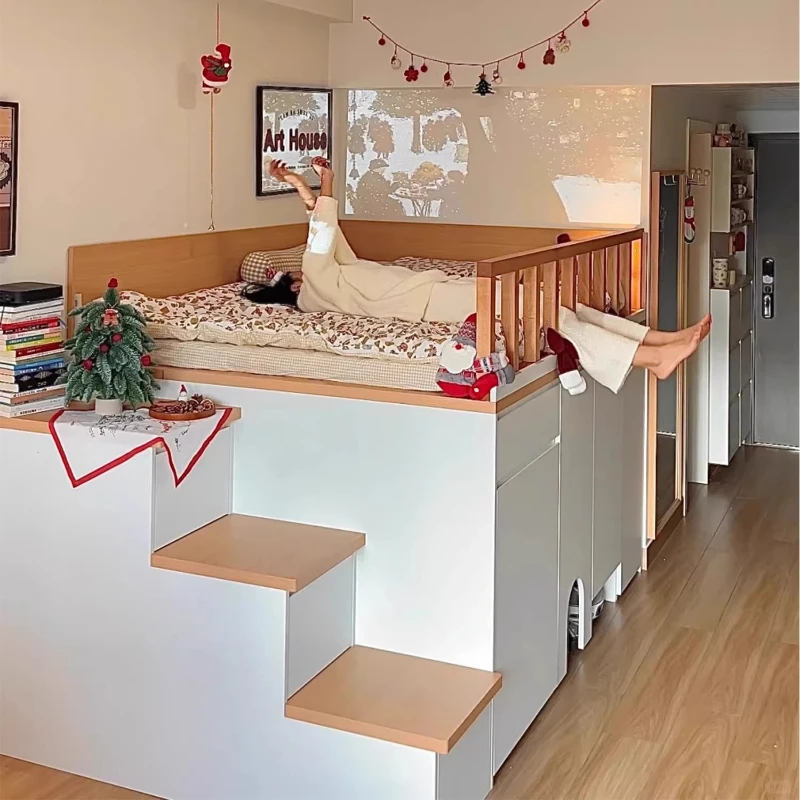 Apartment small apartment 1.5 meters adult half-height bed 1.2 meters 1.35 meters children's bed wardrobe desk integrated