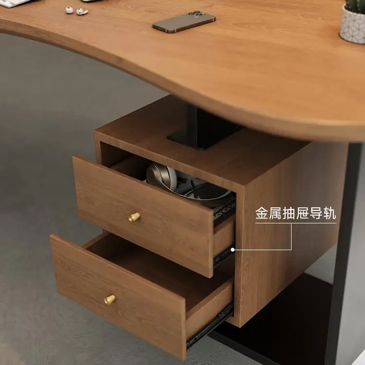 FG solid wood computer desk modern simple curved desk workbench light luxury high sense