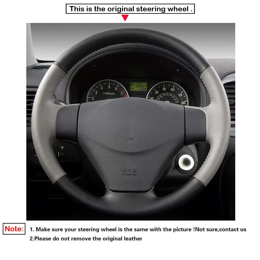 Black Faux Leather Car Steering Wheel Cover for Hyundai Getz Facelift Accent 2005-2011 Kia Rio 2 Rio5 2005-2009