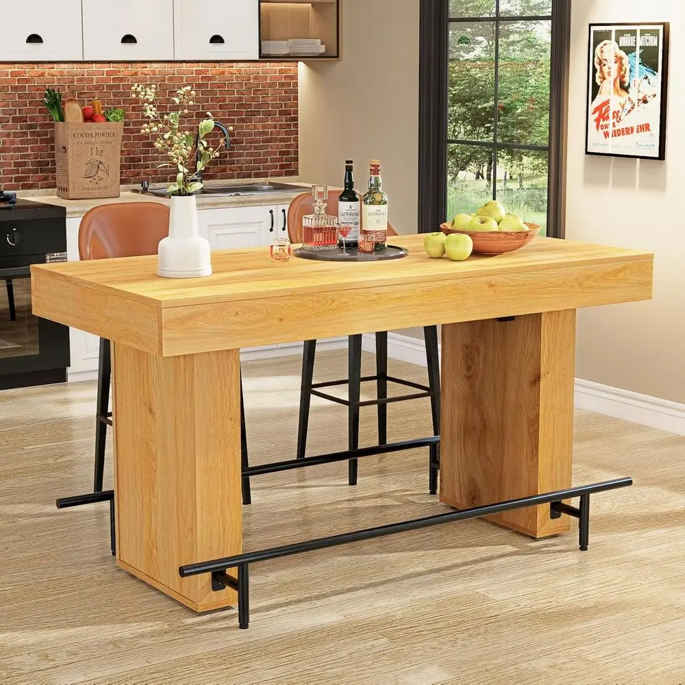 Farmhouse-Style 63 Rectangular Counter-Height Bar Table for 4-6, Suitable for Kitchen and Dining Area