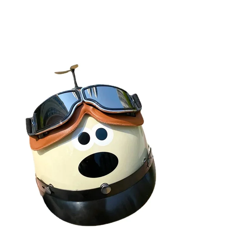 Yy cão dos desenhos animados capacete criativo bateria motocicleta elétrica meio capacete verão