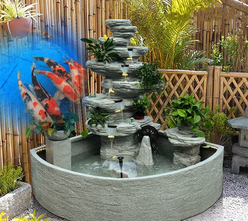 Outdoor large-scale flowing water ornament courtyard rockery fish pond stone landscaping