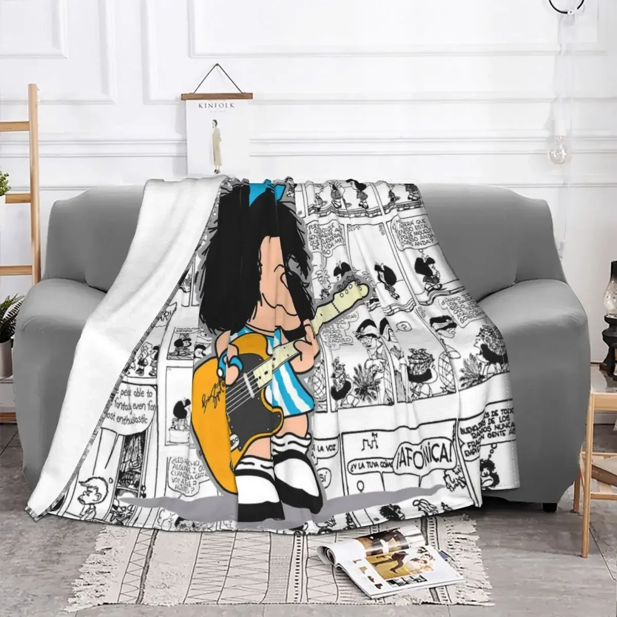 Mafalda Anime Plaid Blankets  Spring Autumn Kawaii Cartoon Multifunction Warm Throw Blankets for Home Couch Rug Piece