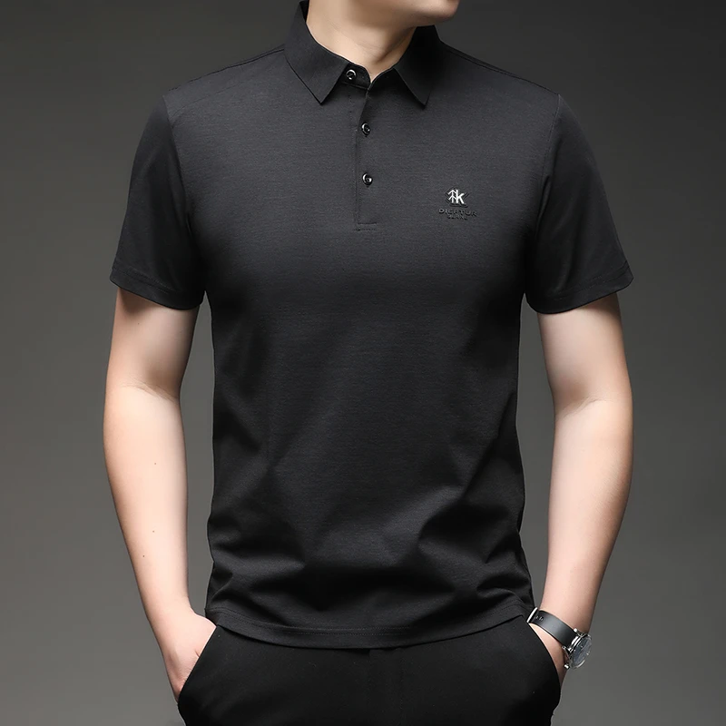 Herren-Kurzarm-Poloshirt mit gesticktem Logo, weichem, atmungsaktivem Stoff, lässiges Business-Oberteil für den täglichen Gebrauch. – Detail 9