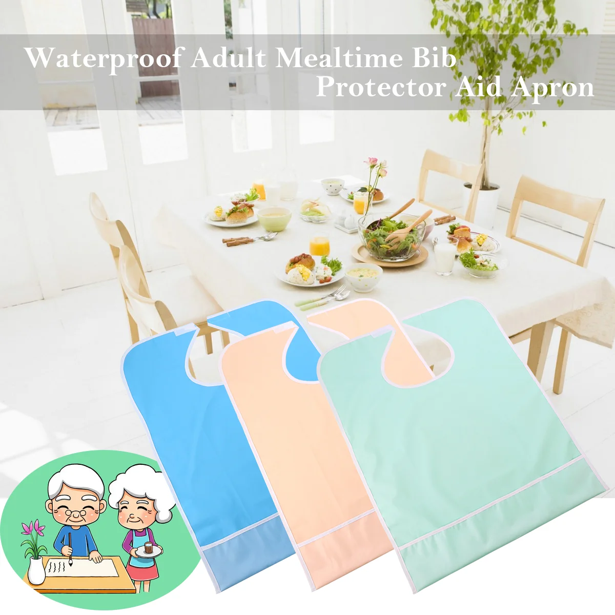 Waterproof Bib Bandanas for Men Adult Mealtime Aid Apron Protector with Snap Fastener Saliva Man