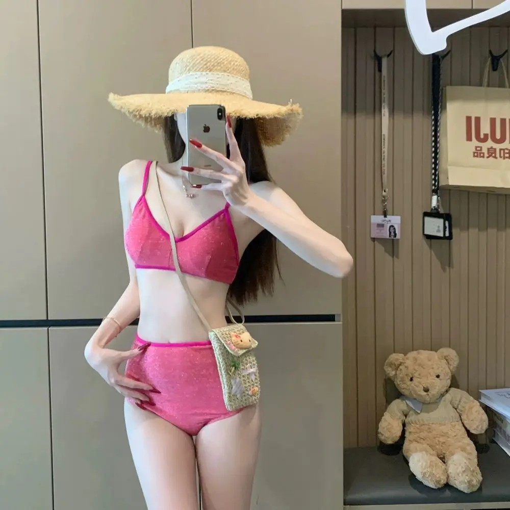 

Grils Sexy Pink Bikini Push Up Swimsuit for Vacation Holiday Women Hot Pure Desire Hot Spring Vacation Summer Beachwear Swimwear