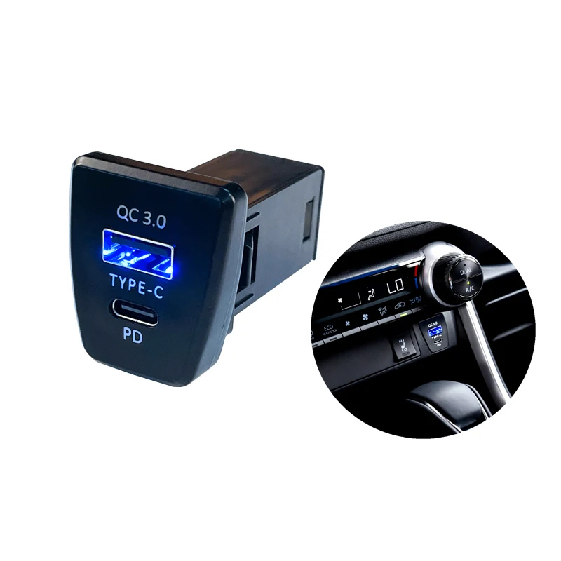 For Toyota RAV4 Vranda 2020-2023 Center control position PD quick charge QC3.0 12V/24V Cigarette Lighter Socket Quick Charging