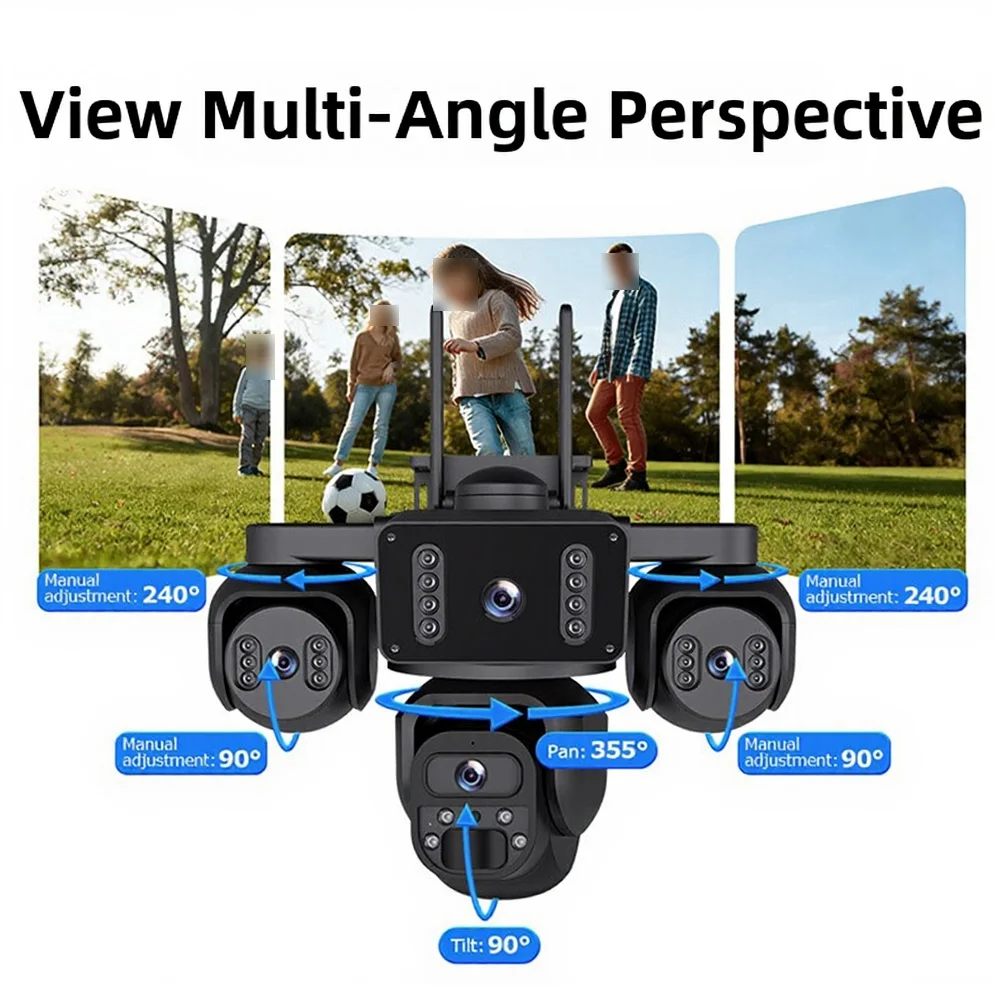 4G Solar Camera  Multi Screen Automatic Tracking Monitoring Camera 20MP HD 247 Recording IP66 For Night-Vision For Home Security