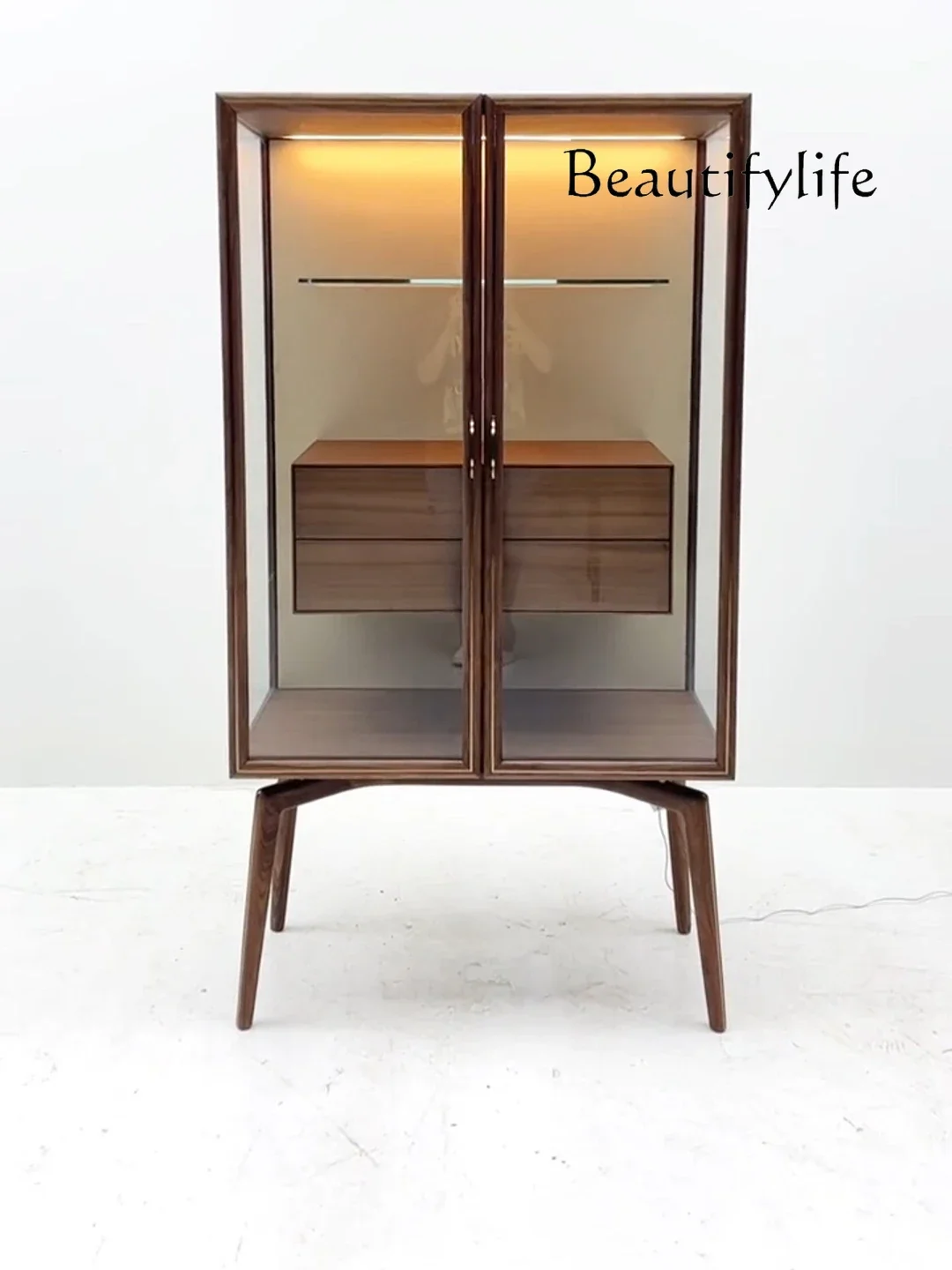 

New Chinese-style North American black walnut display cabinet, living room wall storage cabinet, single door glass bookcase