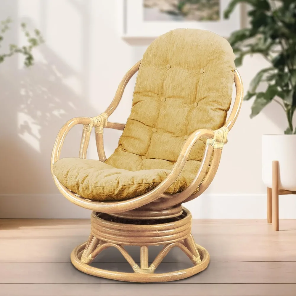 

Bali Lounge Swivel Rocking Chair with Light Brown Cushion Natural Rattan Wicker Handmade, Natural Color