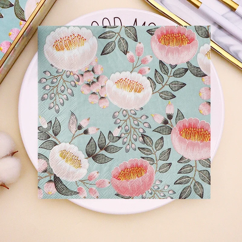 20pcs/pac Restaurant Upscale Colourful Printed Paper Napkins Household Dining Table Mouth Cloth 33cm Facial Tissue Paper 2-ply