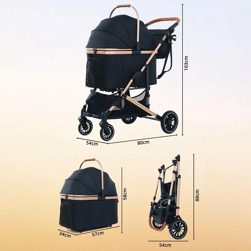 Haustier-Kinderwagen für kleine, mittelgroße Hunde und Katzen, tragbarer, faltbarer Outdoor-Haustierwagen mit 6 Stoßdämpfungen, 4 Rädern und verstellbarem Griff