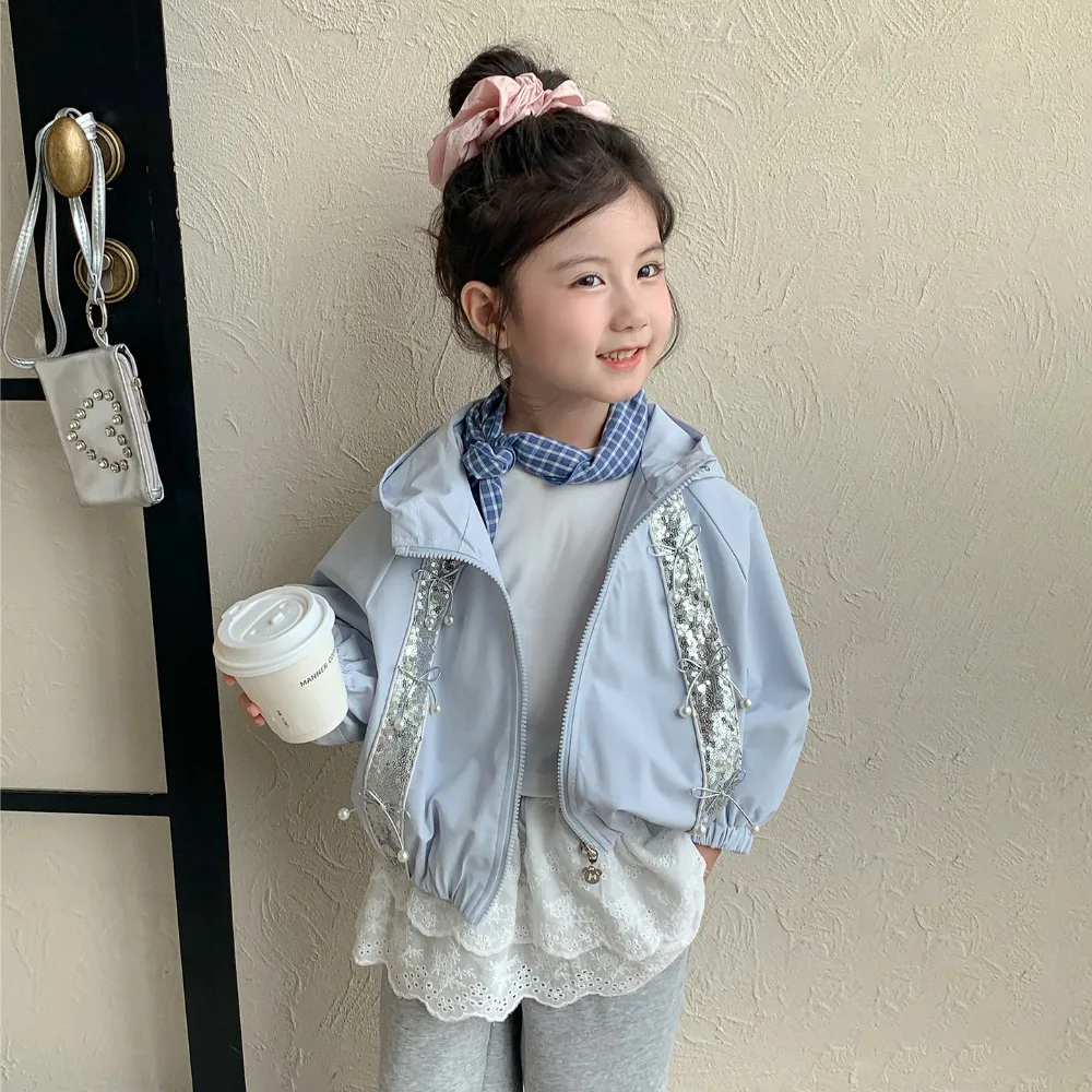 2026 New Spring Autumn Girls Jacket, Stylish Sequin Decor Windbreaker Outerwear For Toddler Kids Girls Fall Clothing