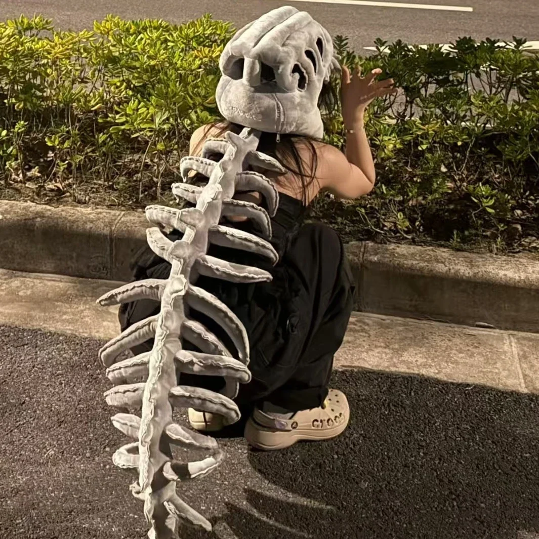 Sombrero con cabeza de hueso de dinosaurio Kawaii, disfraz de Halloween, peluches de esqueleto de felpa, accesorio de disfraz creativo, Cosplay de fiesta, selfies divertidos