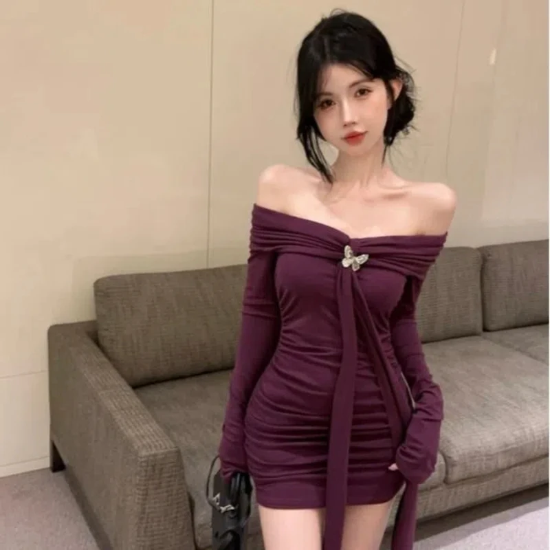 Pure Desire-Robe à manches longues papillon sexy initiée, tempérament haut de gamme, jupe étreignant les hanches