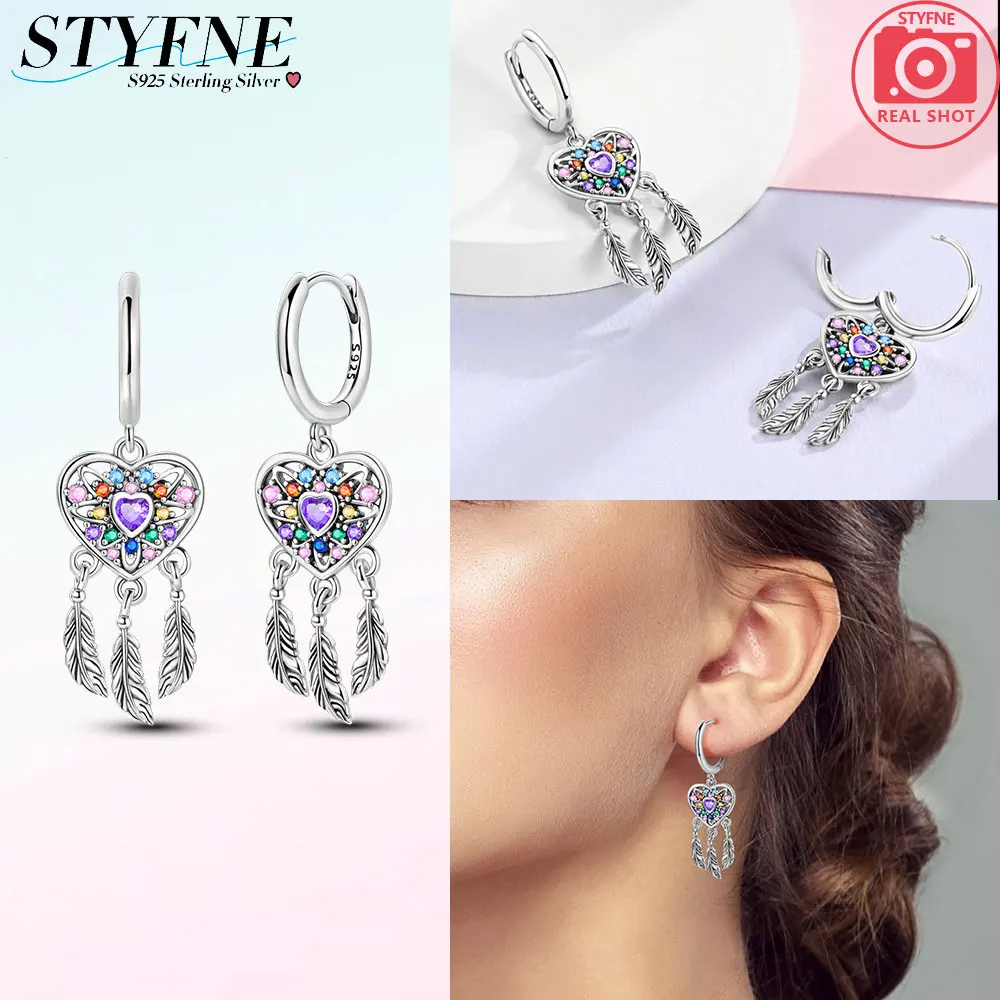 Exquisite 925 Sterling Silver Dream Satellite Inlay Heart Gemstone Earrings for Women\'s Trendy Creative DIYJewelry Accessories
