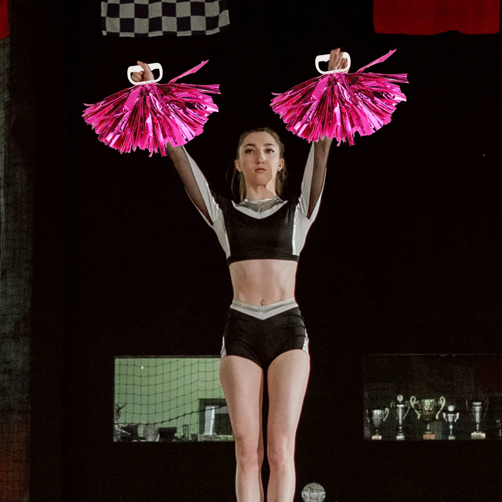 

2pcs Cheerleader Pom Poms Bright Color Durable Handle Design Sports Dance Performance Multifunctional Portable Pompoms For