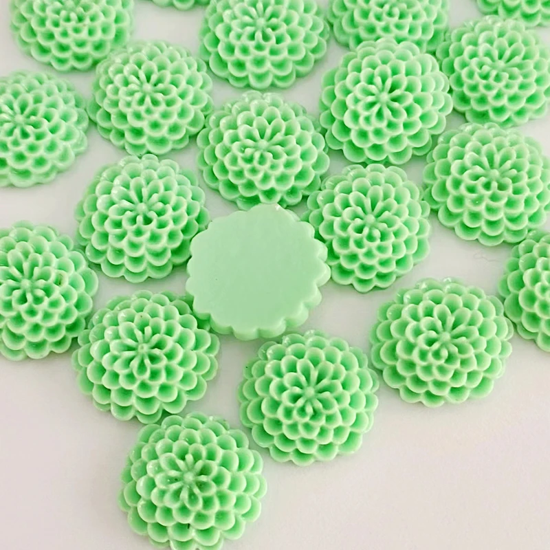 

200pcs 20mm Small Dahlia Mum flower Resin Green Chrysanthemum Flower Cabochons Flatback DIY Phone/ scrapbook Decoration