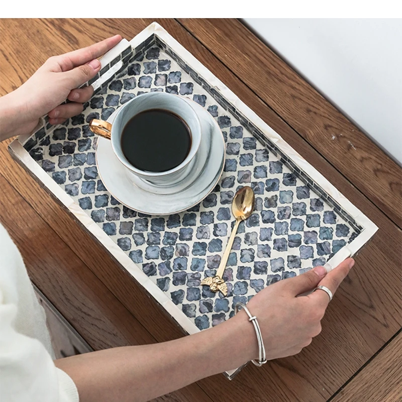 Rectangle Handmade Tray Makeup Jewelry Storage Plate Tea Set Wood Snack and Dessert Organization