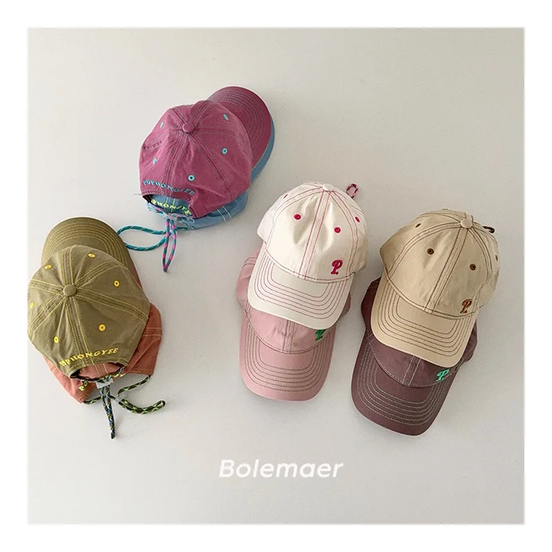 

Детская бейсболка с вышитыми буквами, контрастная, с регулируемым шнурком, для мальчиков и девочек, защита от солнца