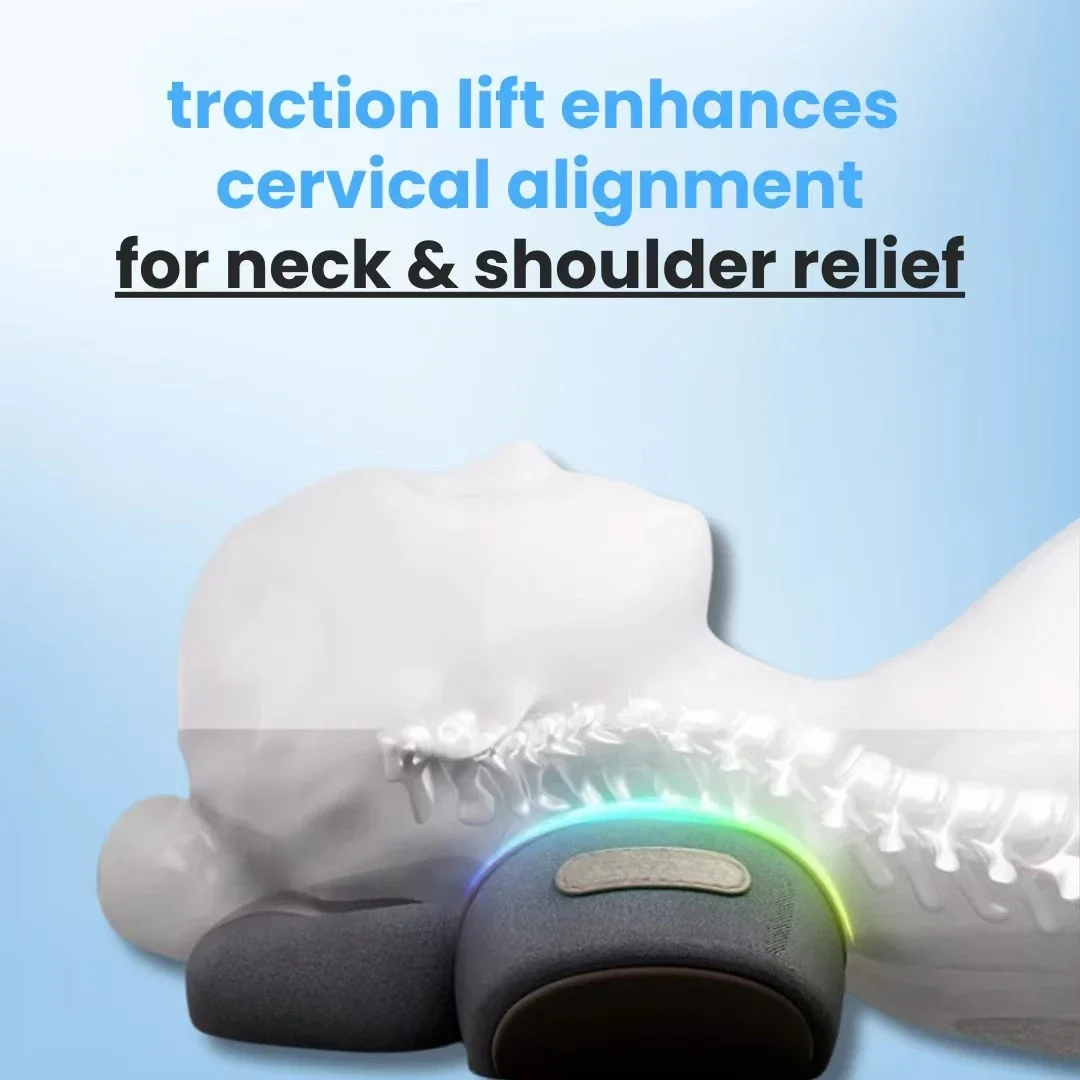 Okayso-masajeador de cuello 3 en 1, almohada Cervical, compresa caliente, masaje de vibración, tracción del cuello, almohada relajante, masajeador de soporte de columna vertebral