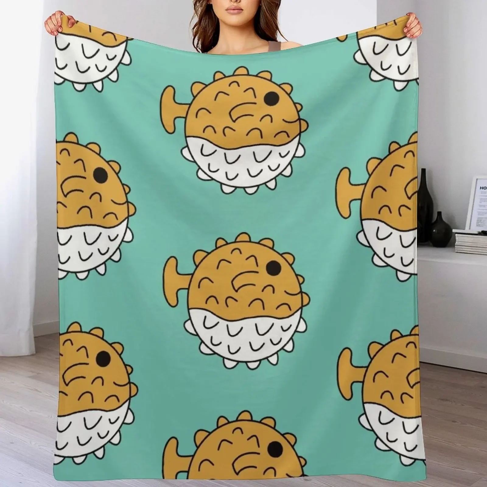 Cute Kawaii Pufferfish Throw Blanket Plaid Decorative Beds Bed Luxury Brand Blankets