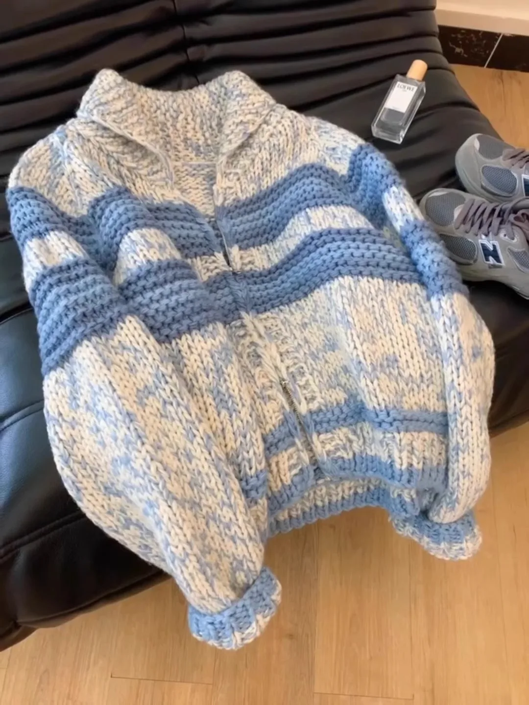 

Корейский Sle красивый синий полосатый воротник, уютный вязаный свитер, кардиган, женский осенне-зимний модный новый топ, длинный свеч-зимний...