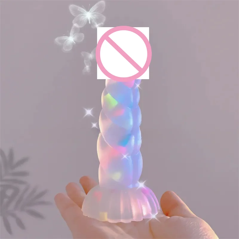 Jelly Glow-in-the-dark Dildo Anal Plug Silicone Buttplug Anus Dilator Sex Toy Cute Soft Dildo Spiral Shape Fluorescent Anal Toys