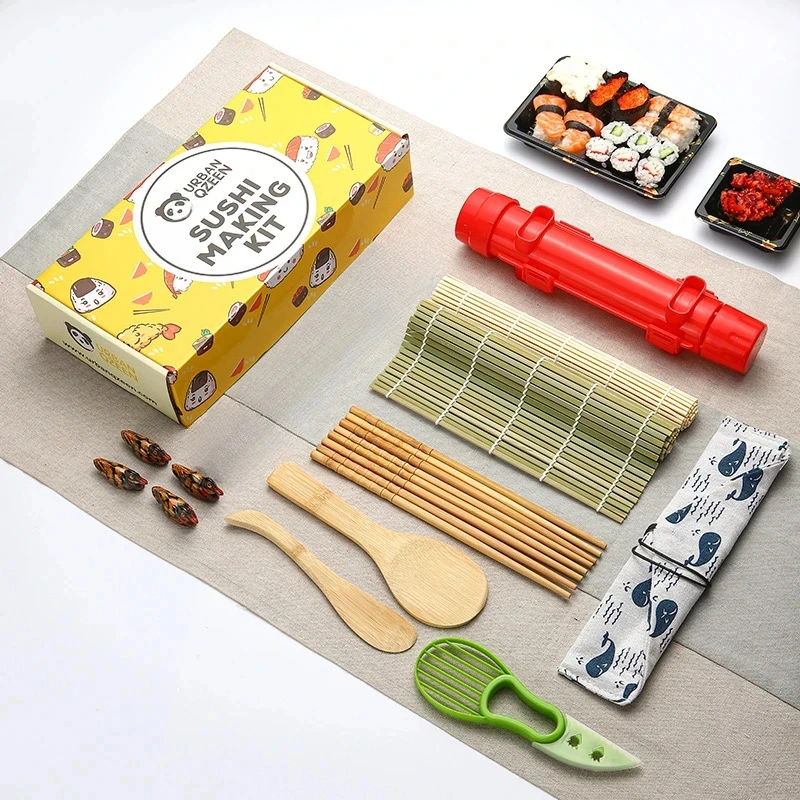Sushi Maker Set Machine Sushi Mold Bazooka Roller Kit Vegetable Meat Rolling bamboo mat DIY Rice and Vegetable Roll Sushi Mold S