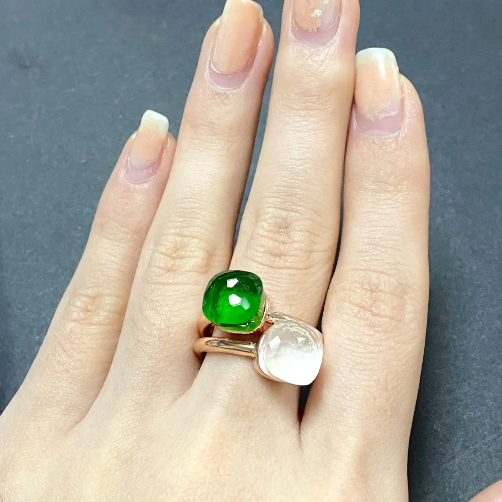 2Pcs/Set 10.6mm Classic Ring Stacked  Mix Color Crystal Ring 32Colors Candy Style Ring Jewelry Birthday Gift For Women