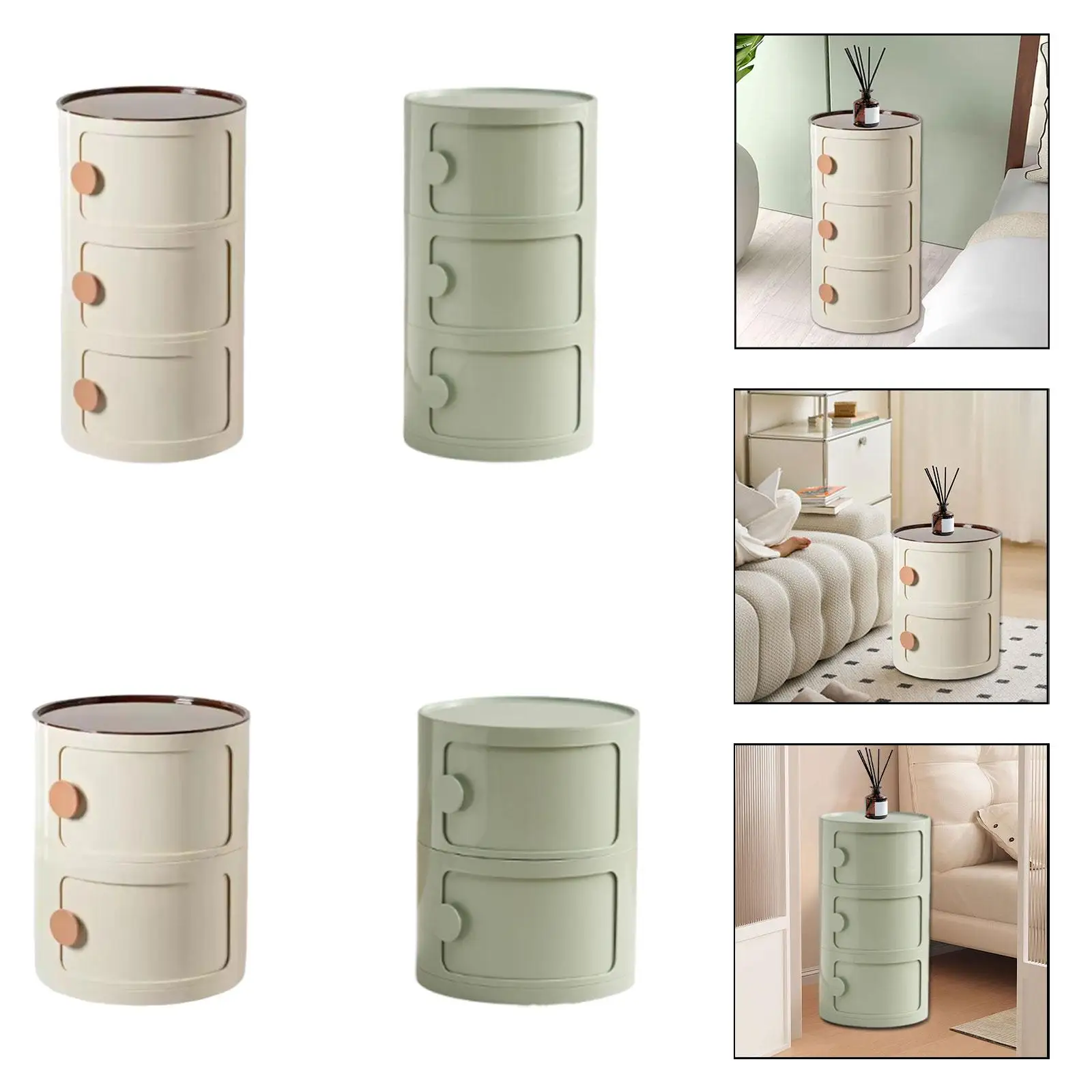 Bedroom Nightstand with Drawers Round Coffee Table Storage Cabinet Organizer Smart Furniture for Apartment Small Spaces