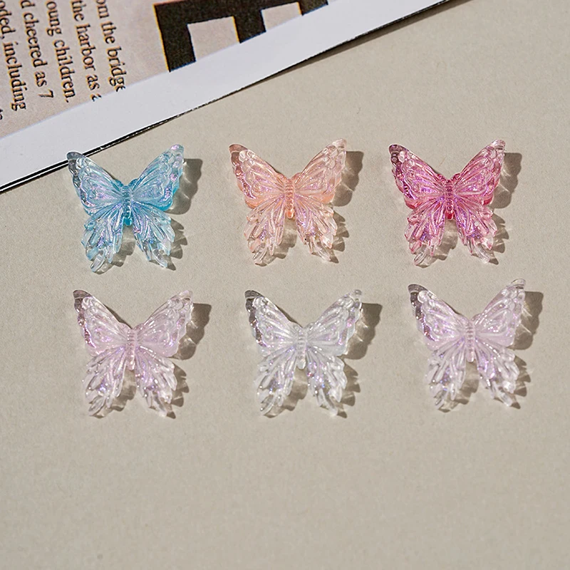 Aurora Glitter 3D ผีเสื้อที่มีสีสัน Bowknot เล็บ Charm เครื่องประดับ DIY เรซิ่นเล็บ Decals ตกแต่งเล็บอุปกรณ์เสริม