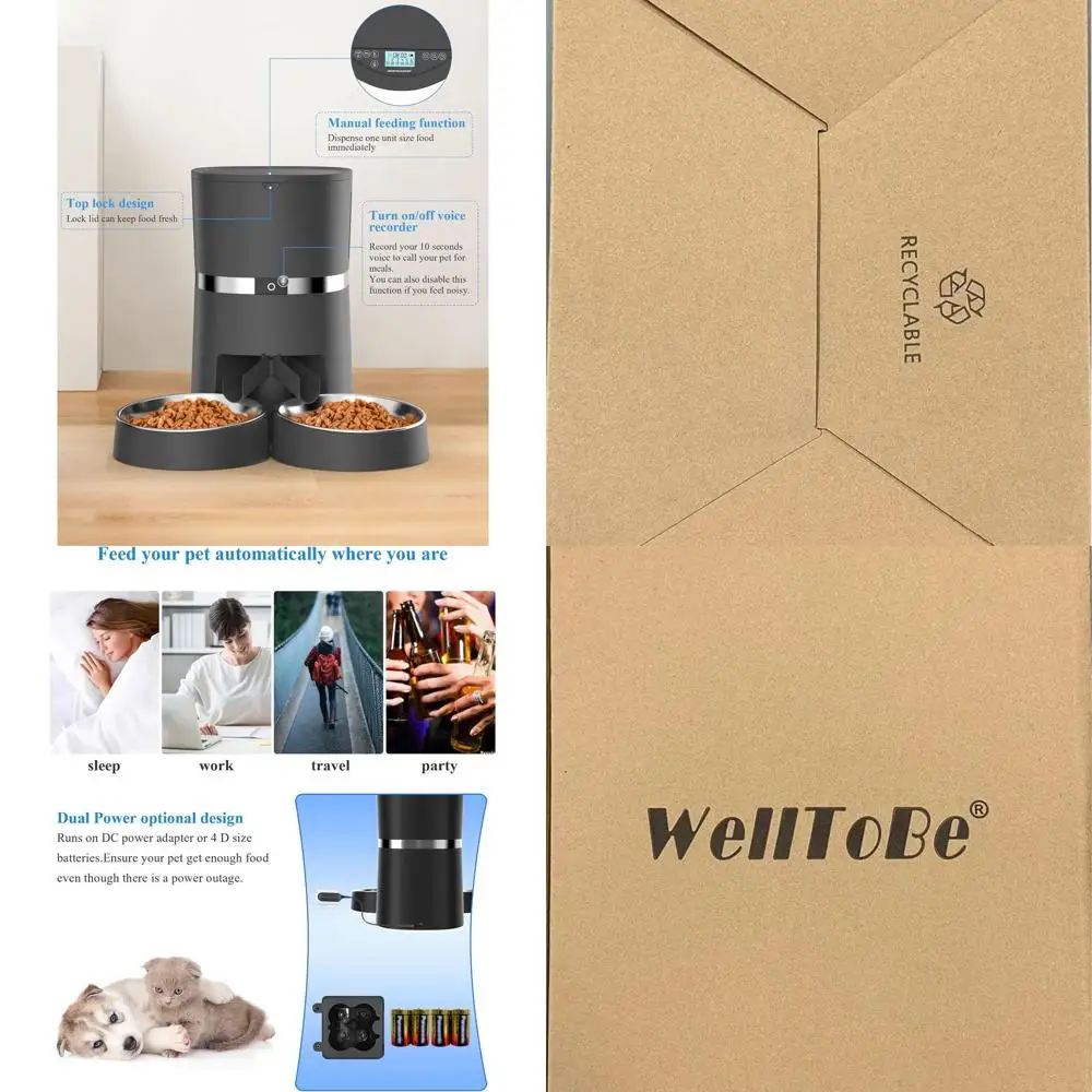 

Автоматическая кормушка для домашних животных с диктофоном для кошек и маленьких собак, двойная миска, контроль порций, до 6 еды