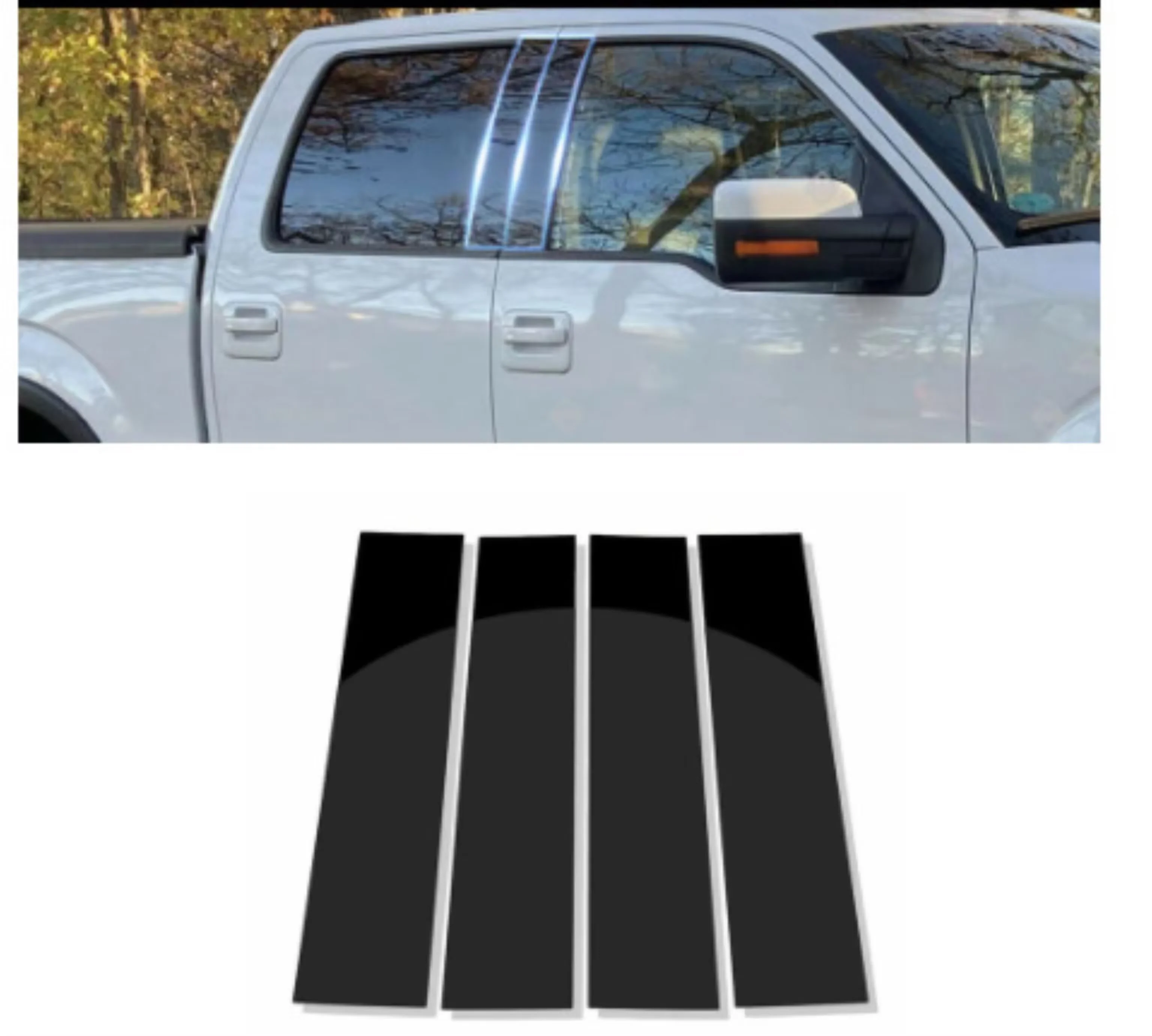 Gloss Black Pillar Post Fit for Ford F-150 Extended Cab 2004-2014  Door Moulding Trim Window Sticker Decorativer Cover