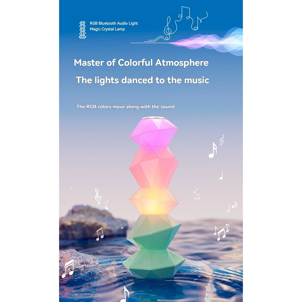 RMWIN-Crystal Lamp Speakers Bluetooth Music Sync 3D Stackable Design LED Light Featuring Magic Wand Control For Home Decor